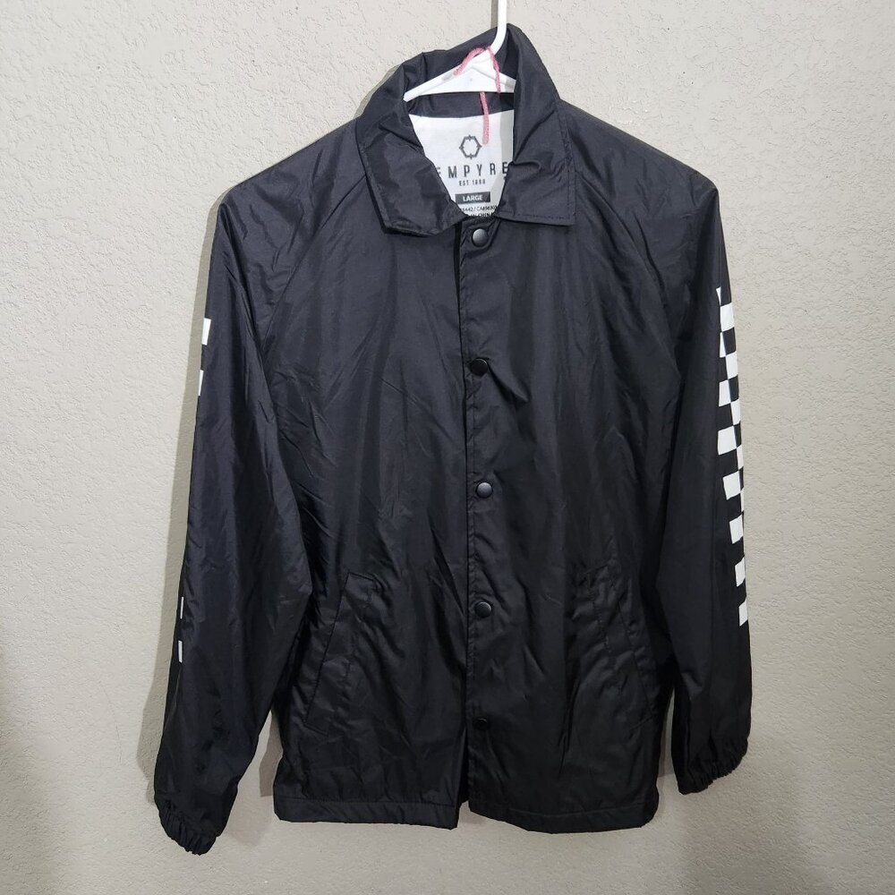Empyr Junior Mens Jacket Large Black Nylon Checker Sleeve Detail Snap Front